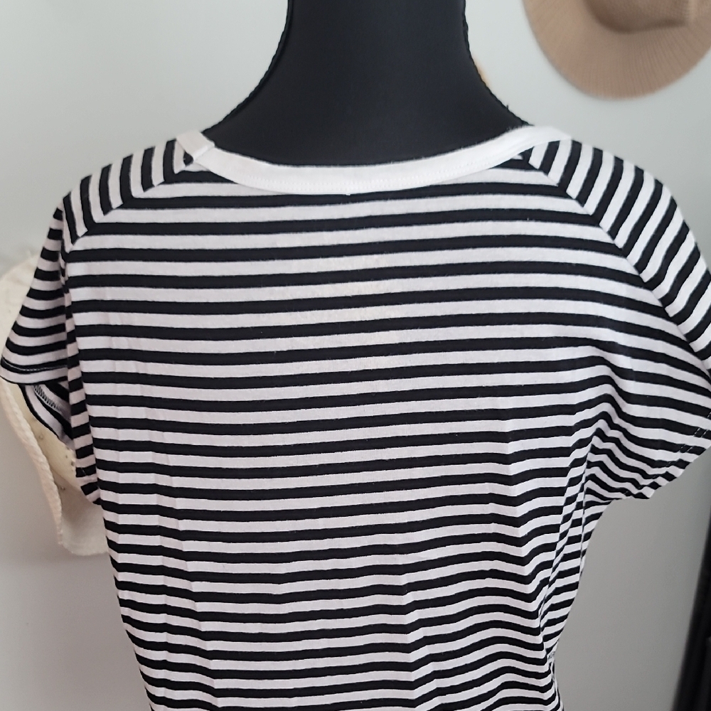 Poof Classic Black and White Striped Women's Tee - Picture 6 of 9
